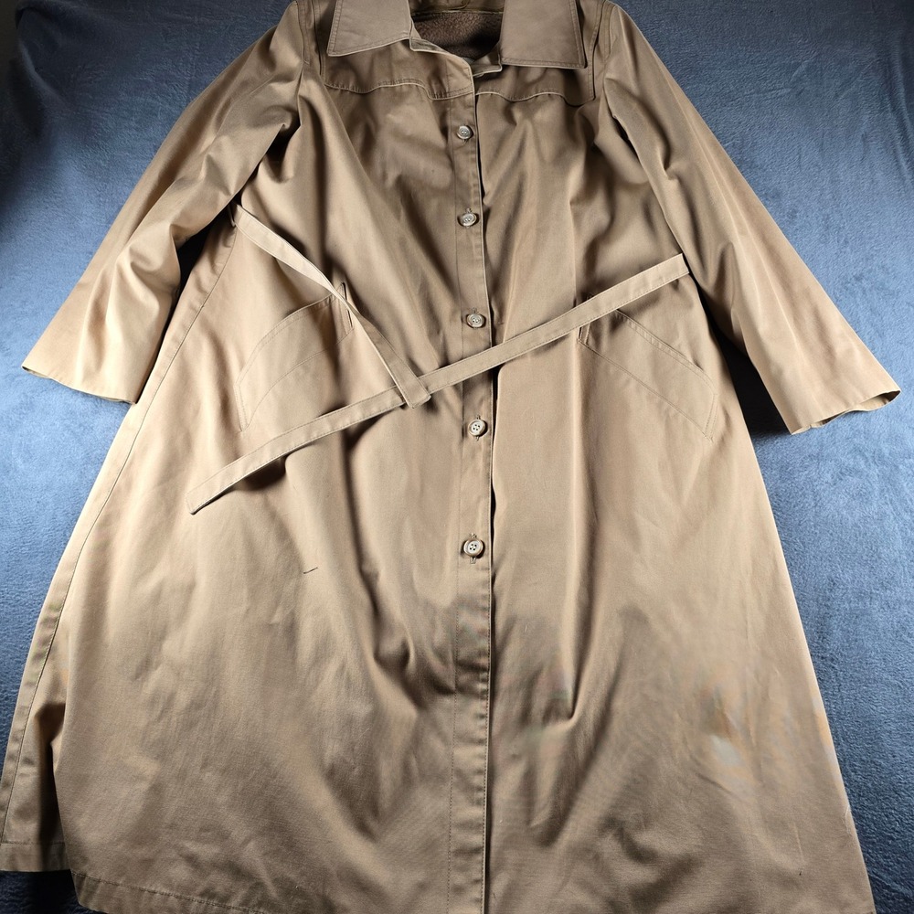 Vintage London Fog Trench Coat Womens 18 1/2 Beige Belted Zip Out Liner Maincoat